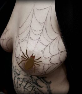 Spider Web Breast Holding Nipple Tattoo 