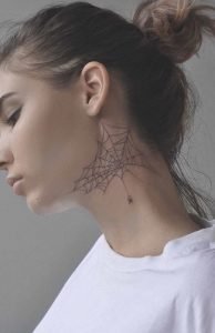 Spider Web Tattoo On Lower Throe 