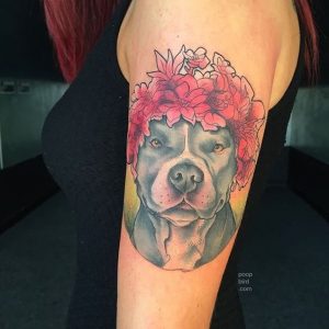 Dog's face with flowers