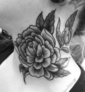 Peony Flower Neck Tattoo