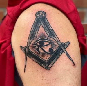 Freemason Black Ink Sleeve Tattoo