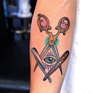 Scissors Freemason Tattoo Design 