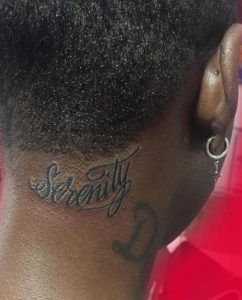 Serenity Neck Tattoo For Dark Skin